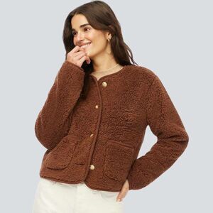 J. CREW Teddy Sherpa Lady Jacket / Cardigan Roasted Cocoa Size L